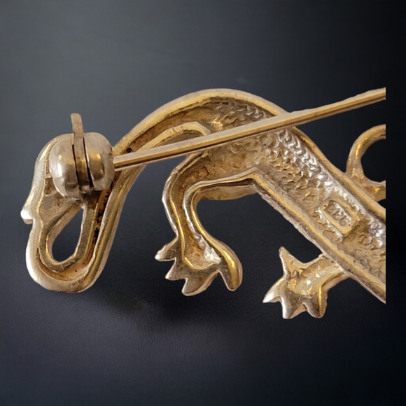 Year of the Dragon, Vintage Marcasite Dragon Brooch, Sterling Silver, 2.5 Inch - Picture 3 of 7